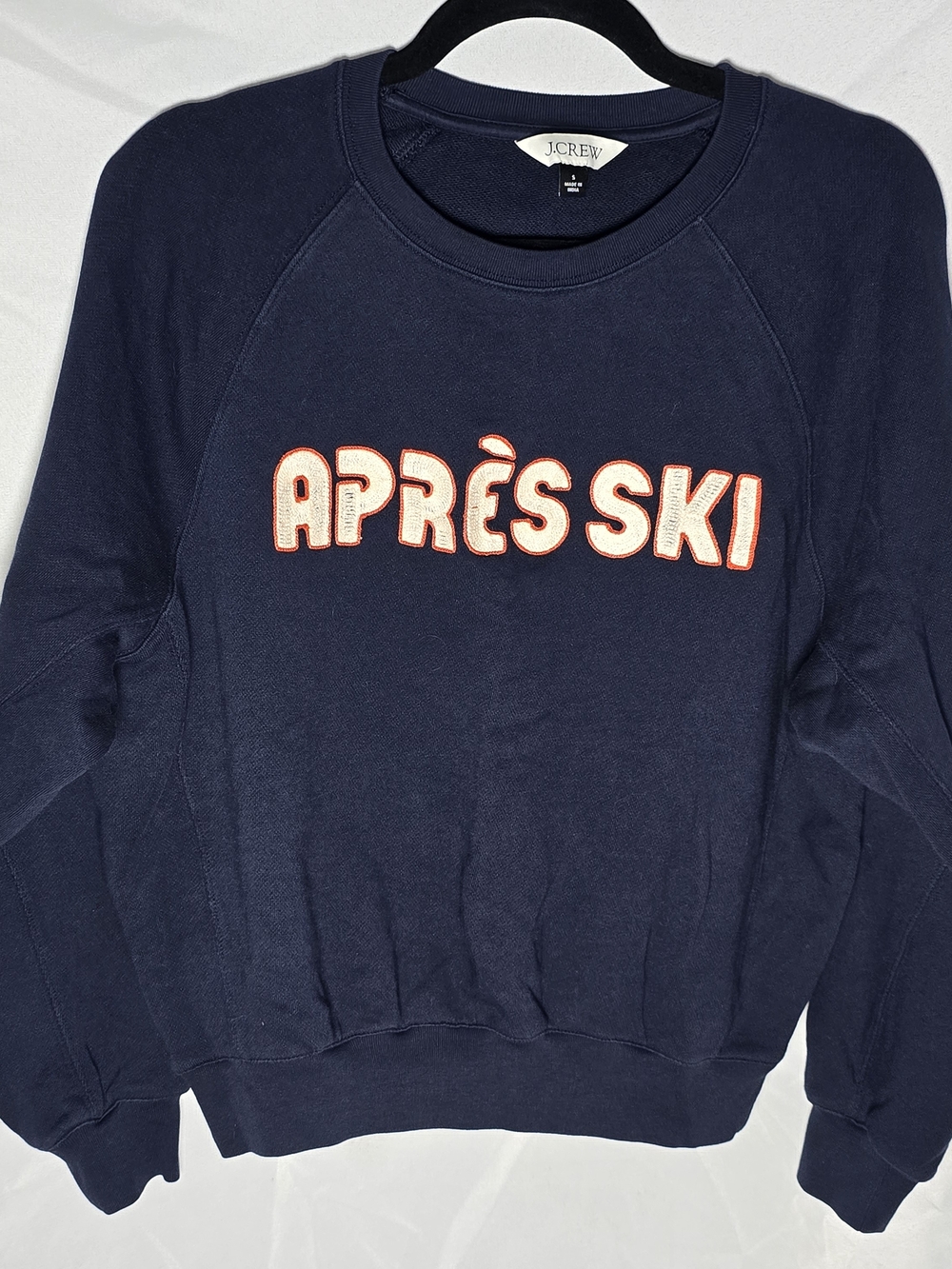J. Crew Navy "Après Ski" Embroidered Pullover Sweatshirt Winter, Sz S